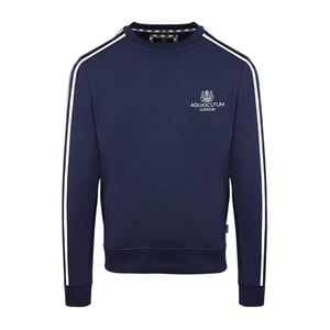 Aquascutum Herrar Randig Detalj Crew Neck Långärmad Sweatshirt (Marinblå)