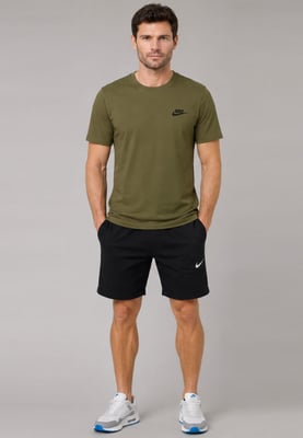 Nike Men's Olive T-Shirt & Black Shorts Set | Casual Sportswear Outfit