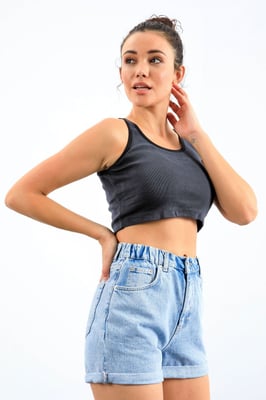 Geribbelde Mouwloze Crop Top