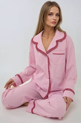 Skjortkrage i bomullrutigt pyjamas-set