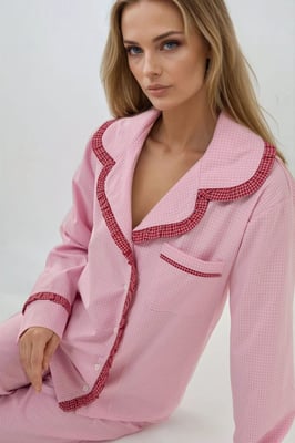 Skjortkrage i bomullrutigt pyjamas-set