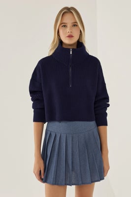 Zipper Collar Crop Sweater