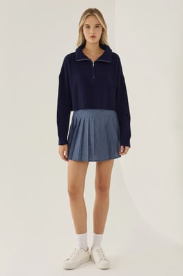 Zipper Collar Crop Sweater