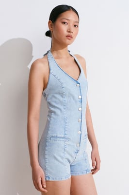 Slim Fit Denim Halter Jumpsuit