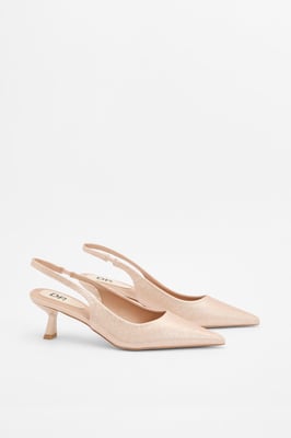 Charlotte Shimmer Point Slingback Kitten Heel Court Shoes
