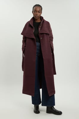 Wool Blend Hybrid Puffer Belted Midi Coat