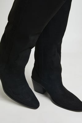 Wide Fit Knee High Heeled Faux Suede Western Cowboy Boots