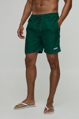 Contrast Stitch Mid Length Man Embroidered Swim Short