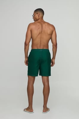 Contrast Stitch Mid Length Man Embroidered Swim Short