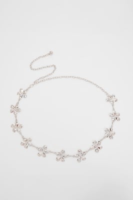 Silver Flower Detail Chain Belt