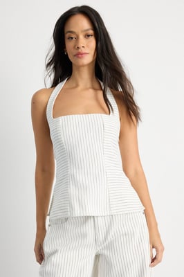 Pinstripe Halterneck Denim Top