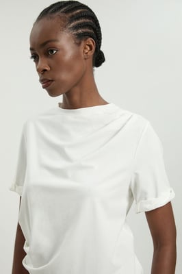 Cotton Jersey Gathered Detail T-Shirt