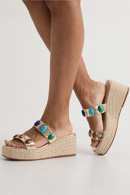 Bead Detail Double Strap Espadrille Wedges