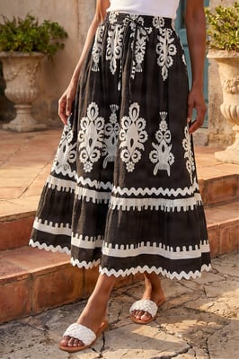 Mono Print Maxi Skirt