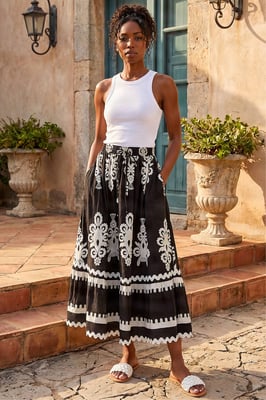 Mono Print Maxi Skirt