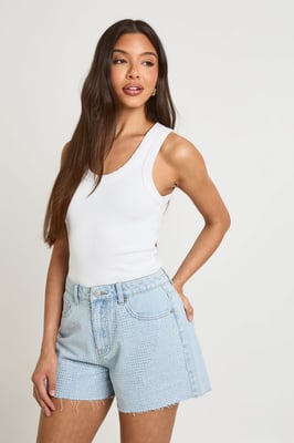 High Waist Embellished Denim Short
