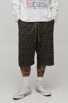 Leopard Printed Washed Jersey Bermuda Jort