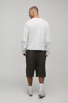 Leopard Printed Washed Jersey Bermuda Jort