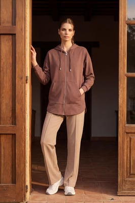 Oversized Hoodie Langsleeve Zip Tuniek Top