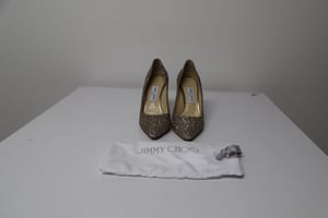 Jimmy Choo Romy Pumps in Gold Glitter Tulle