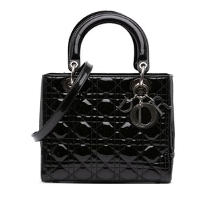 Dior Lady Dior Medium Black Patent Leather Silver