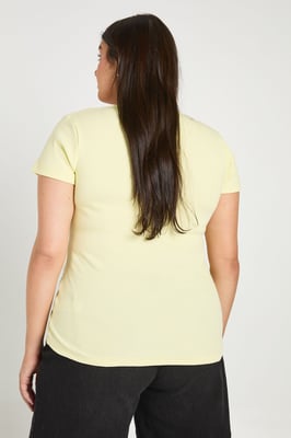 Plus Ribbed Contrast Henley Button Short Sleeve Top