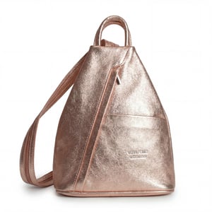 Women’s Italian Leather Convertible Backpack Vera Pelle Anti-Theft Rucksack in Rose Gold