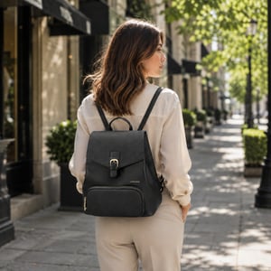 Women’s Small Backpack, Stylish Work School Rucksack Bag in Black