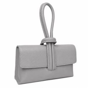 Women’s Italian Leather Clutch Bag, Convertible Crossbody Shoulder Wristlet Purse in Light Grey