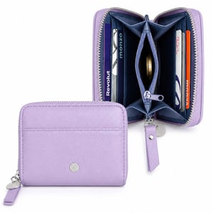 Women’s Small RFID Zip Around Purse, Card Coin Wallet in Purple