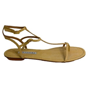 Aquazzura So Ponza T-Strap Sandals in Beige Raffia