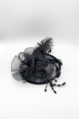 Feather & Bow Bloom Fascinator in Black