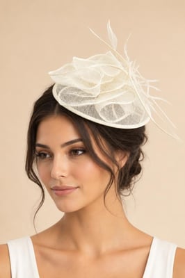 Feather & Pearl Rosette Fascinator in Cream