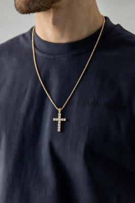 Diamante Cross Pendant Necklace in Gold