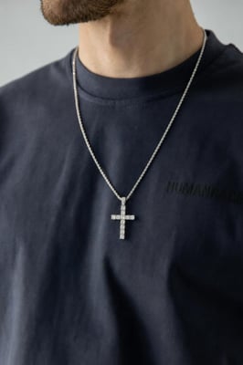 Diamante Cross Pendant Necklace in Silver