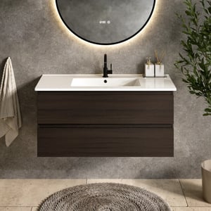 Mirlux Badkamermeubel varo 100 cm walnoot witte wastafel
