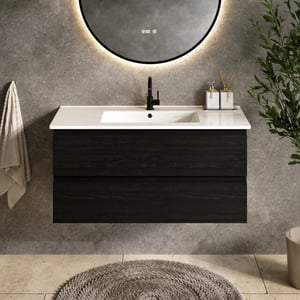 Mirlux Badkamermeubel varo 100 cm zwart eiken witte wastafel