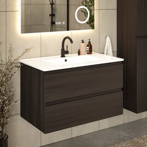 Mirlux Badkamermeubel luma 80 cm walnoot witte wastafel