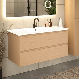 Mirlux Badkamermeubel varo -100 cm licht eiken witte wastafel