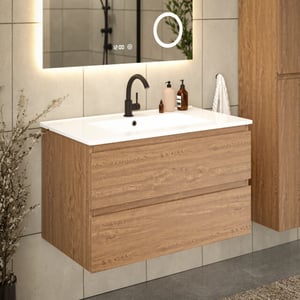 Mirlux Badkamermeubel luma 80 cm warm eiken witte wastafel