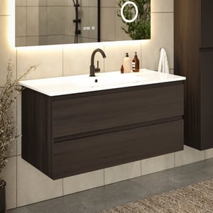 Mirlux Badkamermeubel varo 100 cm walnoot witte wastafel