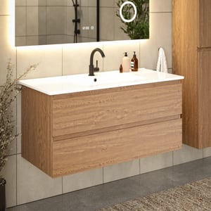 Mirlux Badkamermeubel varo 100 cm warm eiken witte wastafel