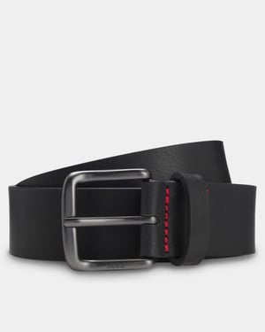 Geffrey Geffrey in Buffalo Leather with Logo Buckle Logo Detail Belt in Black