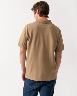 Regular Fit Mens Regular Fit Short Sleeve Shield Logo Pique Polo Regular Fit Pique Polo in Tan