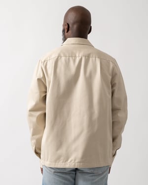 Regular Fit Long Sleeve Twill Overshirt in Beige