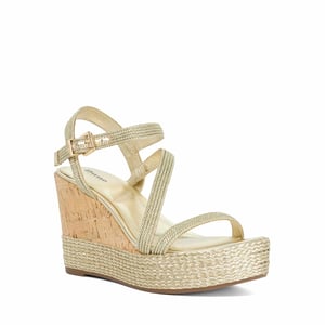 Dune Ladies Koda - Gold Cork Wedge Sandals