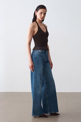 Mouwloze Geribbelde Haltertop Blouse