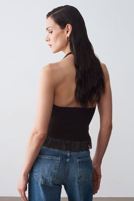 Mouwloze Geribbelde Haltertop Blouse