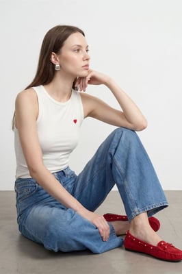 Geborduurde Mouwloze Slim-Fit Jersey Blouse