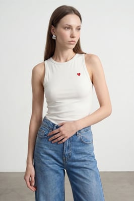 Geborduurde Mouwloze Slim-Fit Jersey Blouse
